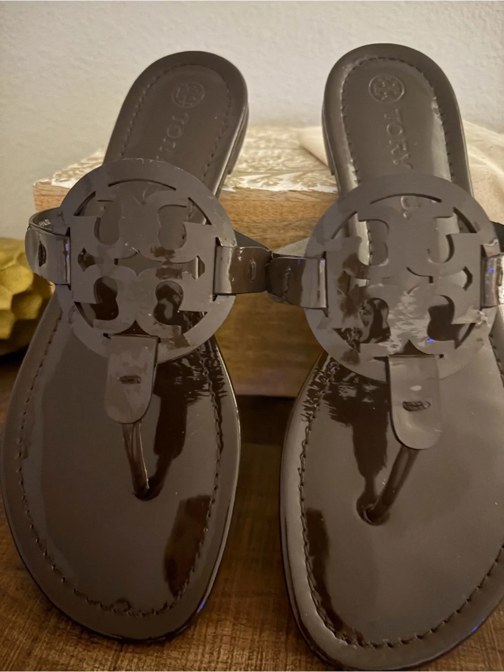 Tory Burch Cocoa Patented Logo Thong Sandals
